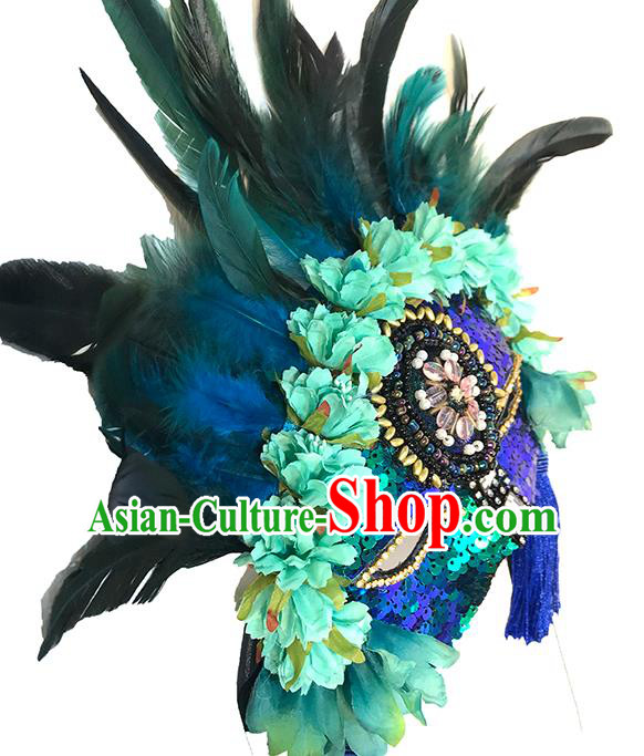 Top Cosplay Princess Blue Sequins Mask Halloween Stage Performance Face Accessories Fancy Ball Feather Decorations