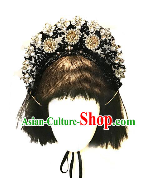 Handmade Gothic Queen Royal Crown Stage Show Headdress Halloween Cosplay Hair Accessories