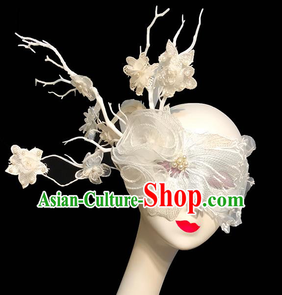 Top Cosplay Princess White Silk Flowers Mask Halloween Stage Performance Face Accessories Fancy Ball Decorations