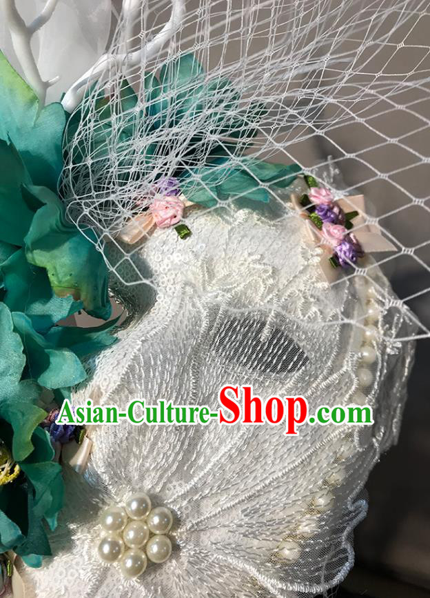 Top Cosplay Princess Green Silk Flowers Mask Fancy Ball Decorations Halloween Stage Performance Face Accessories
