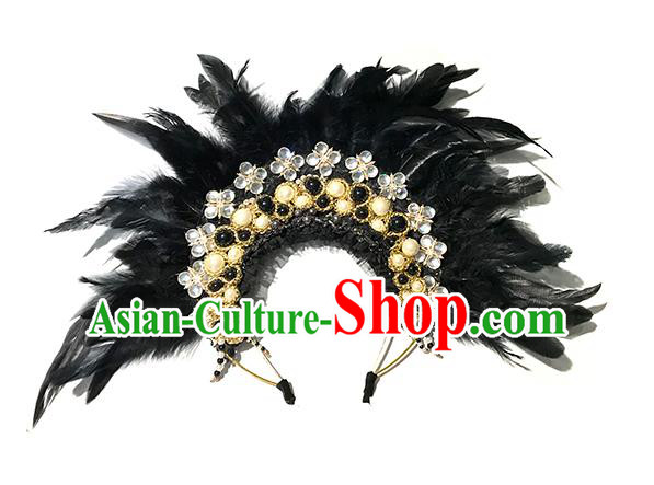 Handmade Stage Show Headdress Halloween Cosplay Hair Accessories Gothic Queen Black Feather Royal Crown