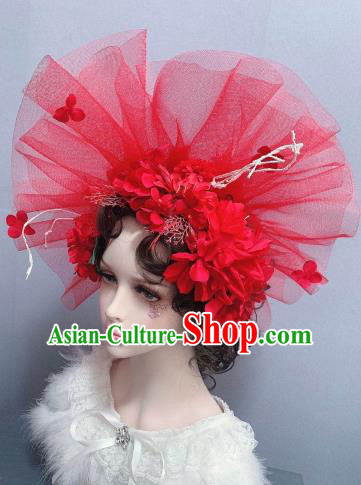 Top Stage Show Princess Headwear Handmade Royal Crown Wedding Hair Accessories Red Veil Top Hat