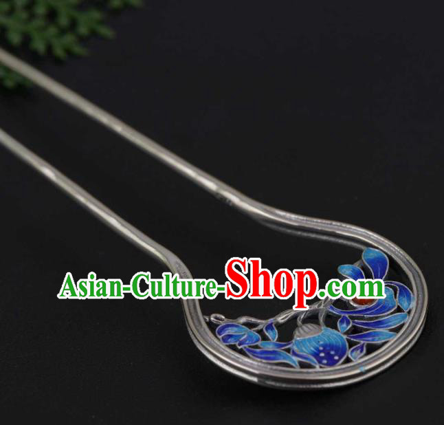 China Ancient Princess Cloisonne Hairpin Traditional National Silver Hair Stick Handmade Hair Accessories