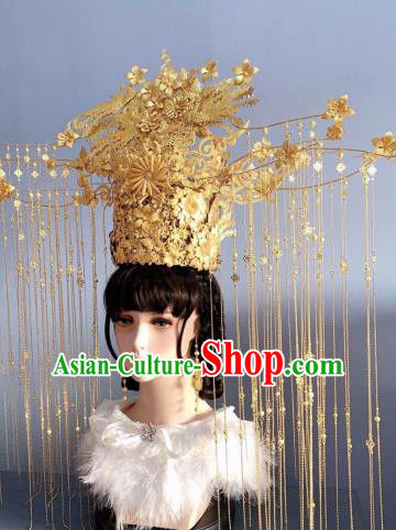 Handmade Chinese Traditional Wedding Hair Accessories Ancient Bride Deluxe Tassel Phoenix Coronet