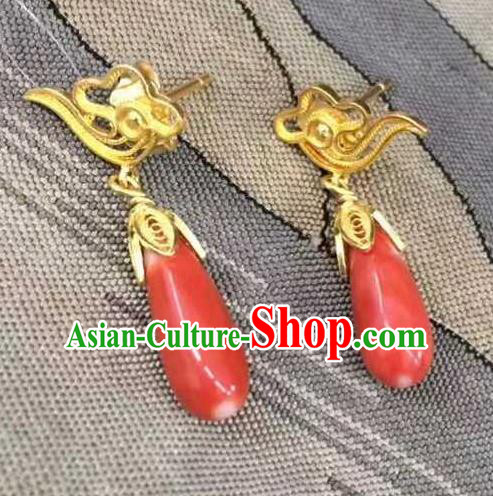 Handmade Chinese Traditional Golden Cloud Ear Accessories Classical Qing Dynasty Court Earrings Jewelry