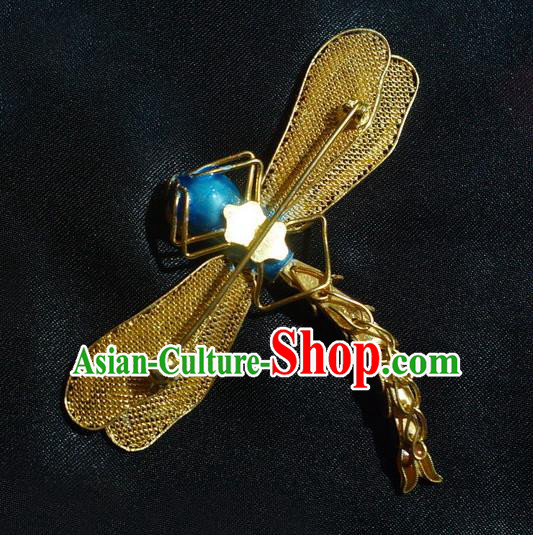 China Traditional Qing Dynasty Enamel Purple Dragonfly Brooch Jewelry Accessories Ancient Court Queen Gems Breastpin