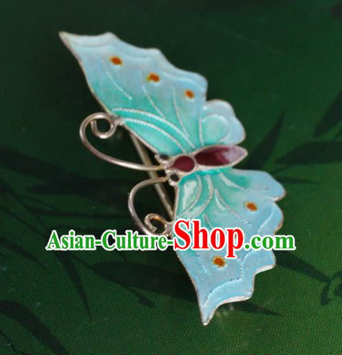 China Ancient Court Queen Breastpin Traditional Qing Dynasty Enamel Blue Butterfly Brooch Jewelry Accessories