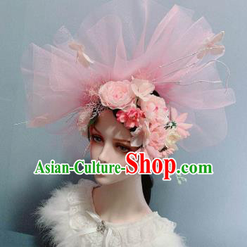 Stage Show Pink Veil Top Hat Handmade Noble Lady Wedding Hair Accessories Europe Princess Headwear