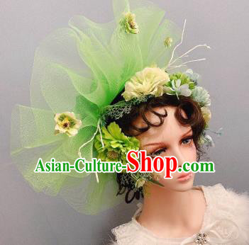 Europe Princess Light Green Veil Top Hat Handmade Noble Lady Wedding Hair Accessories Stage Show Headwear