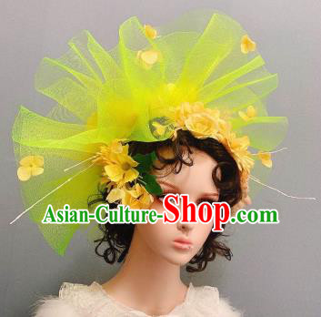 Handmade Stage Show Headwear Europe Princess Yellow Veil Top Hat Noble Lady Wedding Hair Accessories