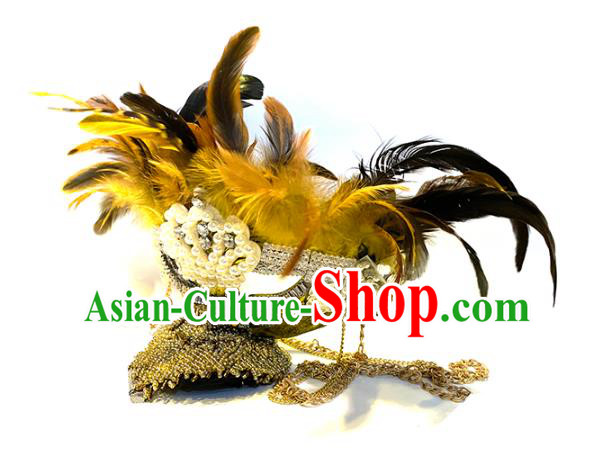 Handmade Brazilian Carnival Headwear Baroque Queen Hair Accessories Stage Show Cosplay Feather Royal Crown