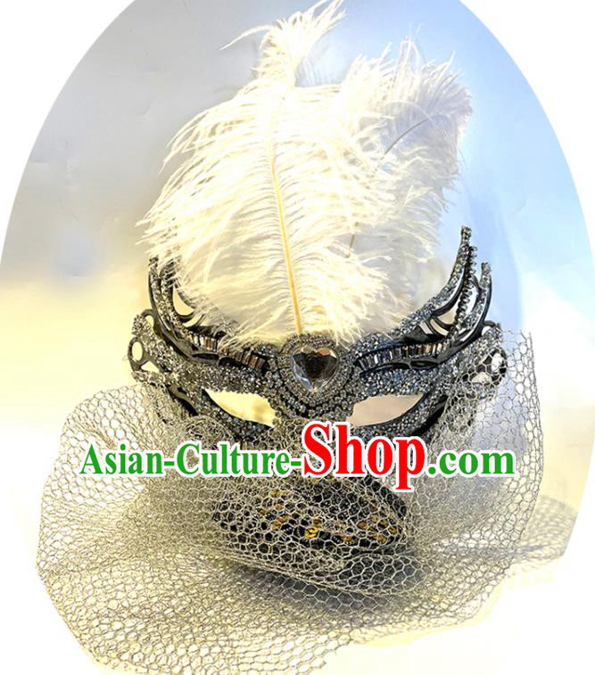 Handmade Stage Show Cosplay White Feather Headpiece Brazilian Carnival Headwear Baroque Queen Hair Accessories