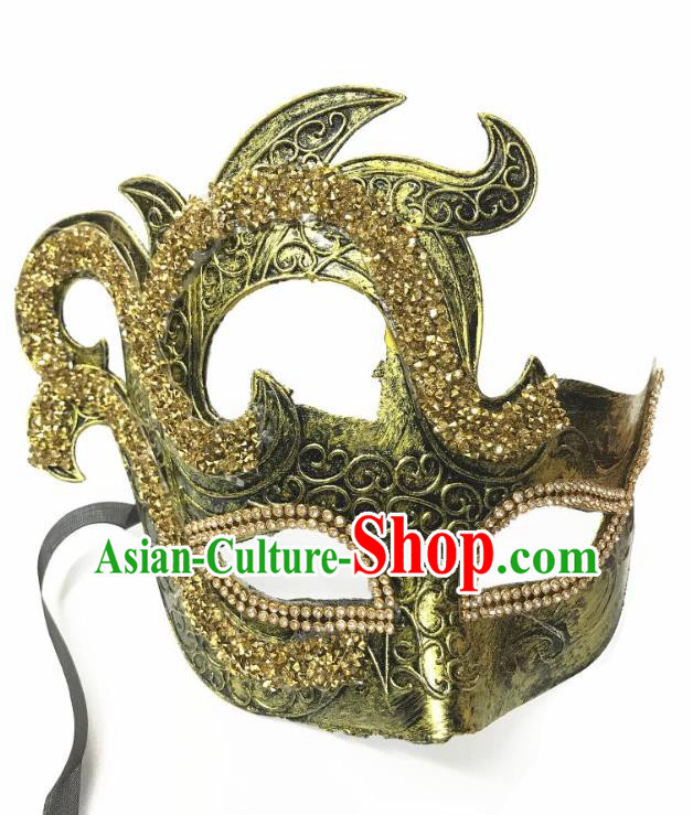 Top Grade Halloween Stage Performance Accessories Fancy Ball Cosplay Swordsman Golden Crystal Face Mask