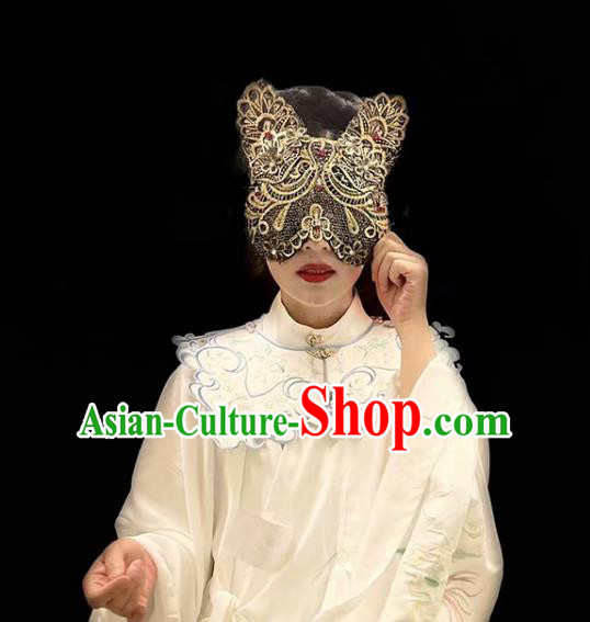 Top  Fancy Ball Cosplay Princess Lace Cat Face Mask Halloween Stage Performance Accessories