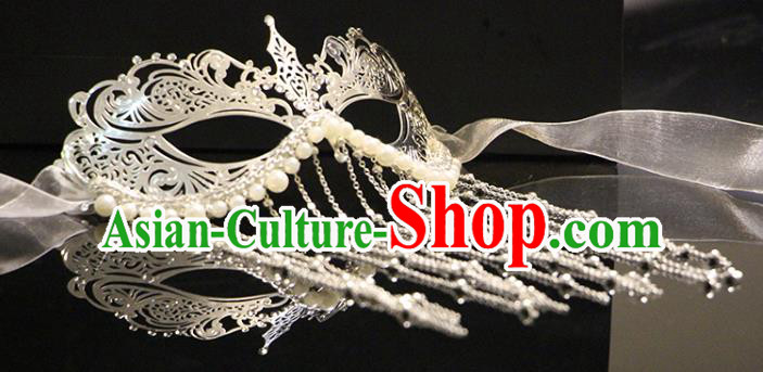 Top Halloween Fancy Ball Stage Performance Accessories Cosplay Princess Argent Tassel Face Mask