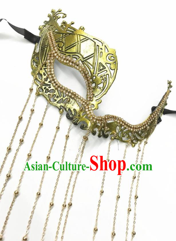 Top Halloween Fancy Ball Stage Performance Golden Tassel Face Accessories Cosplay Princess Mask
