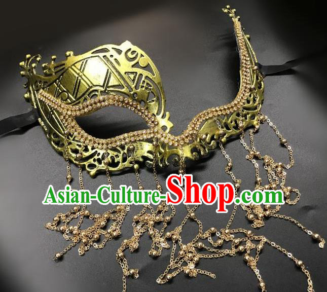 Top Halloween Fancy Ball Stage Performance Golden Tassel Face Accessories Cosplay Princess Mask