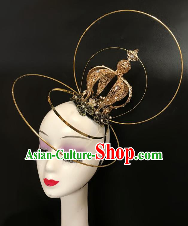 Handmade Halloween Cosplay Hair Accessories Gothic Queen Golden Royal Crown Stage Show Headdress