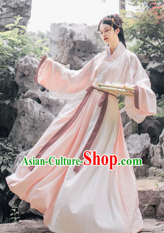 China Jin Dynasty Female Swordsman Pink Costume Traditional Hanfu Dress Ancient Young Lady Historical Clothing Full Set