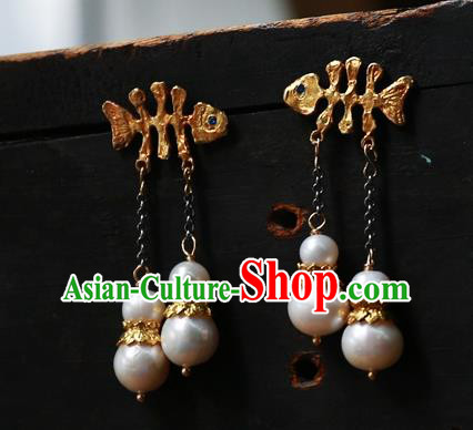 China Traditional Jewelry Handmade Ear Accessories National Golden Fishbone Earrings