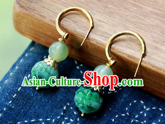 China Traditional Jade Carving Beads Jewelry Handmade Ear Accessories National Court Earrings