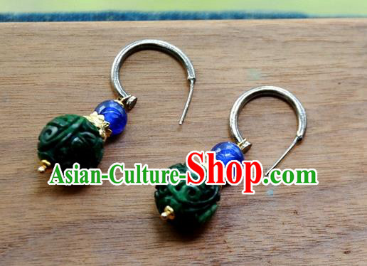 China Handmade Ear Accessories National Court Earrings Traditional Jade Carving Beads Jewelry