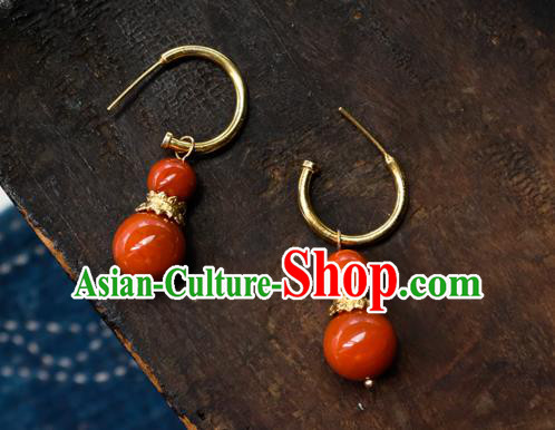 China Handmade Red Coral Beads Ear Accessories National Court Earrings Traditional Jewelry