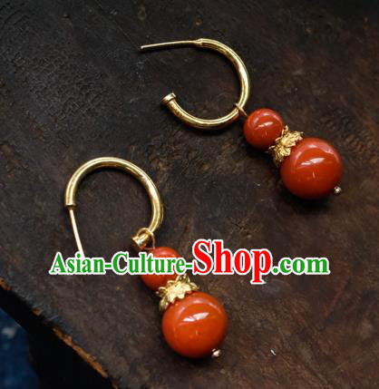 China Handmade Red Coral Beads Ear Accessories National Court Earrings Traditional Jewelry