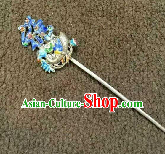 China Traditional Wedding Silver Duck Hairpin Handmade Hair Accessories National Cloisonne Lu Character Hair Stick
