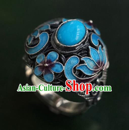 China Ancient Queen Cloisonne Lotus Ring Accessories Traditional Qing Dynasty Court Jewelry