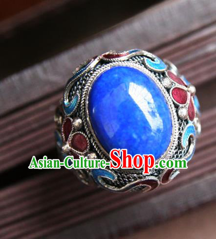 China Traditional Qing Dynasty Queen Enamel Plum Ring Accessories Ancient Court Woman Silver Circlet Jewelry