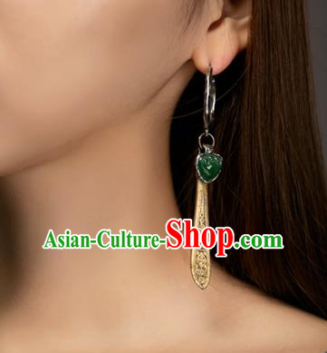 China Handmade Qing Dynasty Silver Ear Accessories Traditional National Jewelry Ancient Court Empress Jade Golden Earrings