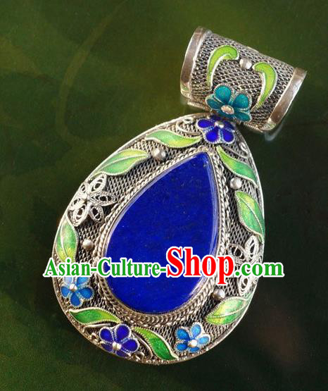 China Traditional Handmade Cloisonne Plum Necklace Pendant National Lapis Jewelry Accessories