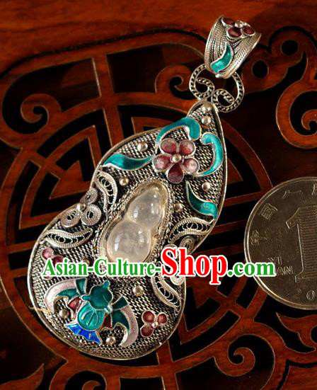 China Traditional National Silver Jewelry Accessories Handmade Jade Gourd Necklace Pendant