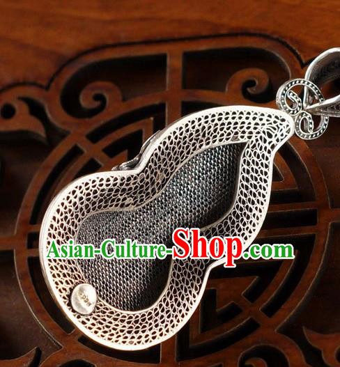 China Handmade Cloisonne Bat Necklace Pendant National Jade Gourd Silver Jewelry Traditional Accessories