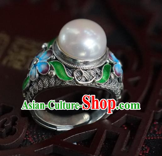 China Traditional Qing Dynasty Pearl Ring Accessories Ancient Court Woman Silver Circlet Jewelry