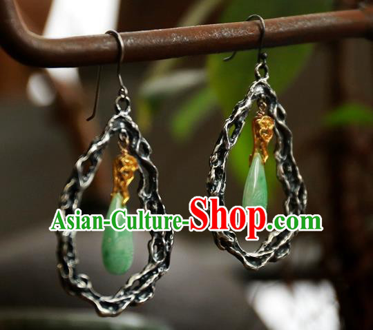 China National Silver Jewelry Traditional Ancient Qing Dynasty Palace Lady Earrings Handmade Jade Ear Accessories