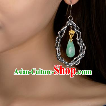 China National Silver Jewelry Traditional Ancient Qing Dynasty Palace Lady Earrings Handmade Jade Ear Accessories