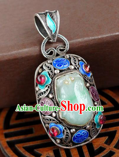 China Classical Cloisonne Accessories Traditional National Silver Jewelry Handmade Jade Necklace Pendant