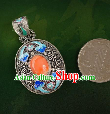 China Handmade Cloisonne Necklace Pendant National Ruby Jewelry Traditional Silver Accessories