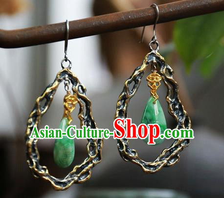 China National Jewelry Handmade Jade Ear Accessories Traditional Ancient Qing Dynasty Carving Lotus Earrings