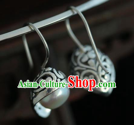 Handmade Chinese Traditional Silver Earrings Jewelry Cheongsam Pearl Ear Accessories