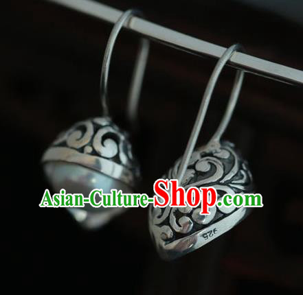 Handmade Chinese Traditional Silver Earrings Jewelry Cheongsam Pearl Ear Accessories