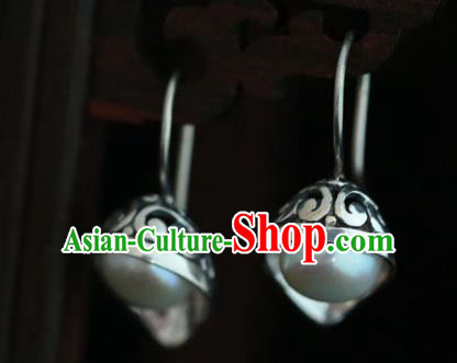 Handmade Chinese Traditional Silver Earrings Jewelry Cheongsam Pearl Ear Accessories