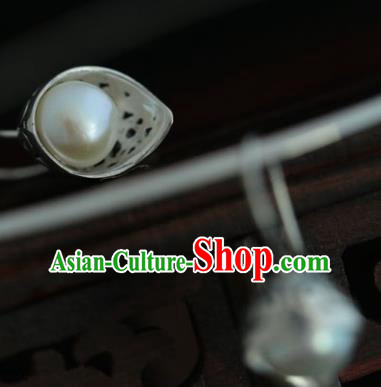 Handmade Chinese Traditional Silver Earrings Jewelry Cheongsam Pearl Ear Accessories