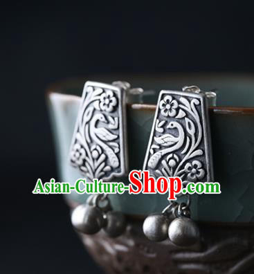 Handmade Chinese Cheongsam Jewelry Ear Accessories Traditional Silver Carving Earrings