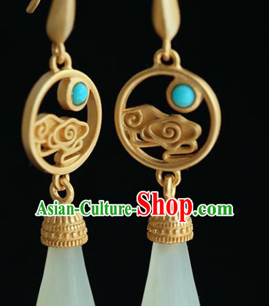Handmade Chinese Traditional Jewelry Jade Mangnolia Ear Accessories Cheongsam Golden Cloud Earrings