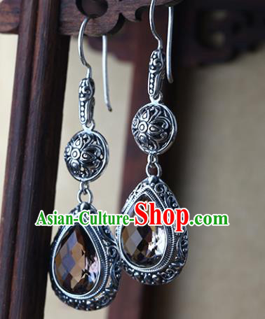 Handmade Chinese Silver Ear Accessories Cheongsam Earrings Traditional Citrine Jewelry