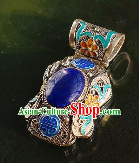 China Traditional National Jewelry Court Accessories Handmade Lapis Silver Necklace Pendant