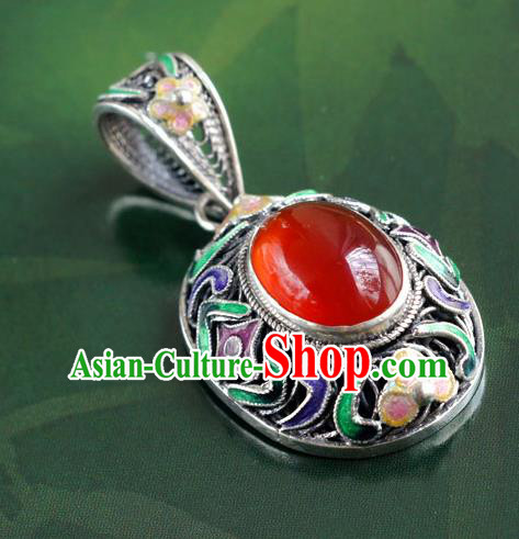 China Traditional National Silver Jewelry Court Cloisonne Accessories Handmade Agate Necklace Pendant